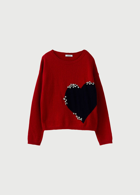 Jersey con corazón y aplicaciones Rojo rubí Liu Jo - large image number 0