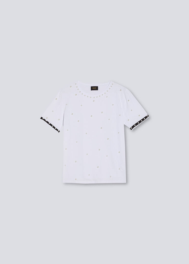 Eco-friendly T-shirt with beads optical white Liu Jo - large image number 4