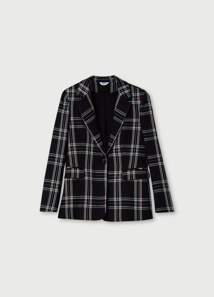 Long tartan blazer Black check Liu Jo - large image number 4 Long tartan blazer Black check Liu Jo - large image number 4