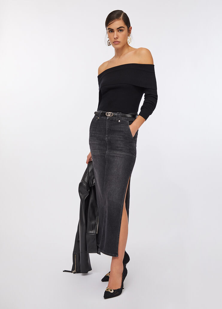 Denim skirt with slits black denim Liu Jo - large image number 5