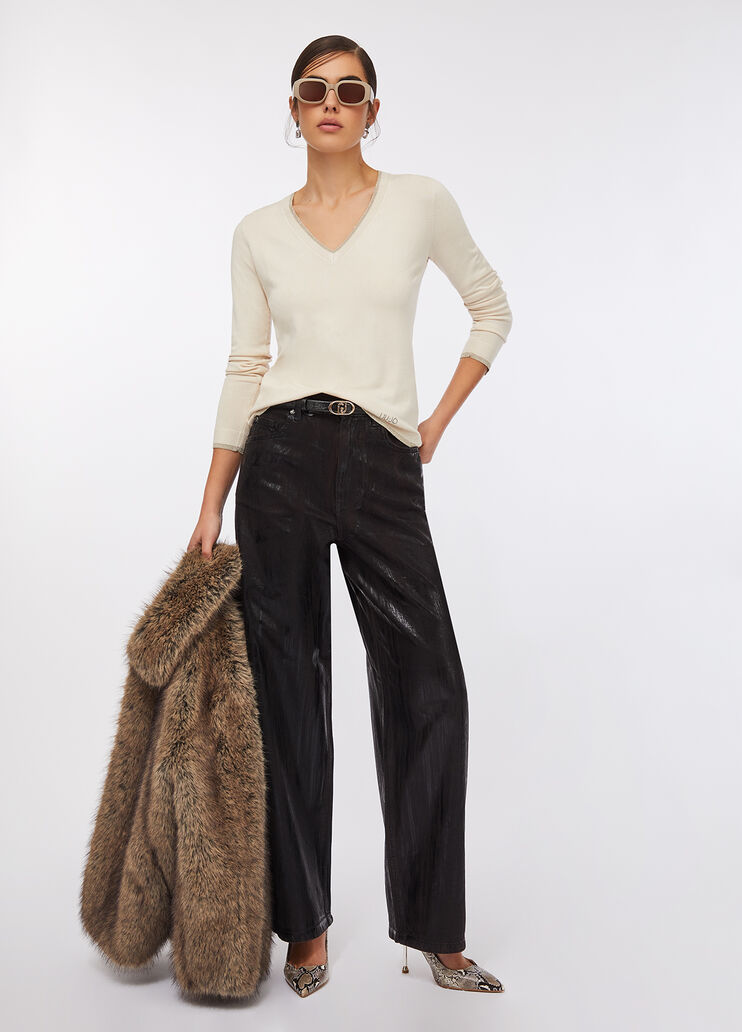 Pullover mit V-Ausschnitt Hellbeige Liu Jo - large image number 5