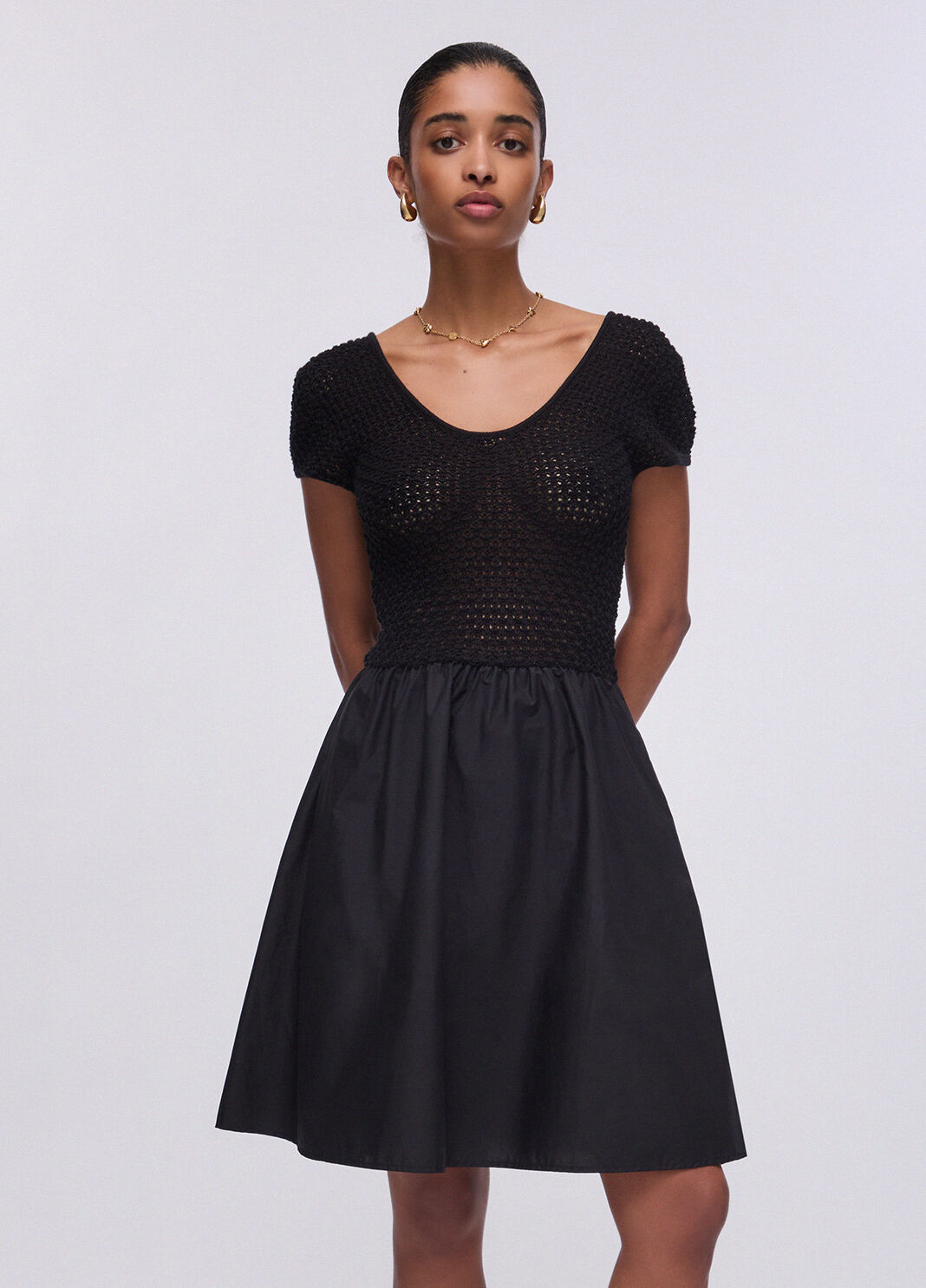 Kurzes Kleid mit Einsatz aus Popeline Schwarz Liu Jo - large image number 0