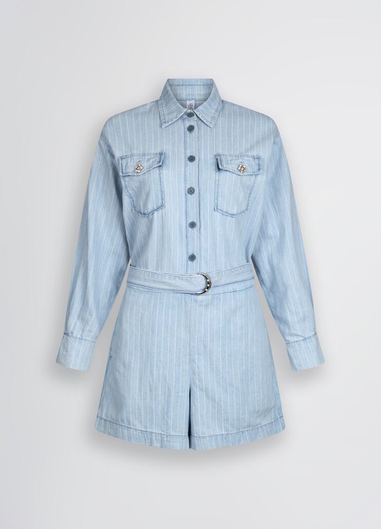 Pinstripe denim playsuit light blue denim Liu Jo - large image number 6 Pinstripe denim playsuit light blue denim Liu Jo - large image number 6