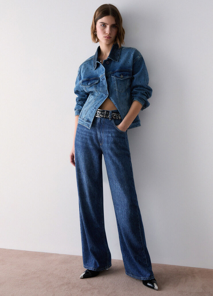 Denim jacket with micro rhinestones light denim Liu Jo - medium