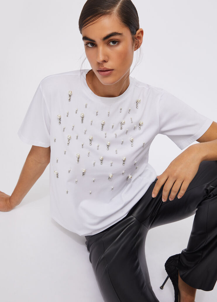 T-shirt with pearls and rhinestones white Liu Jo - large image number 3