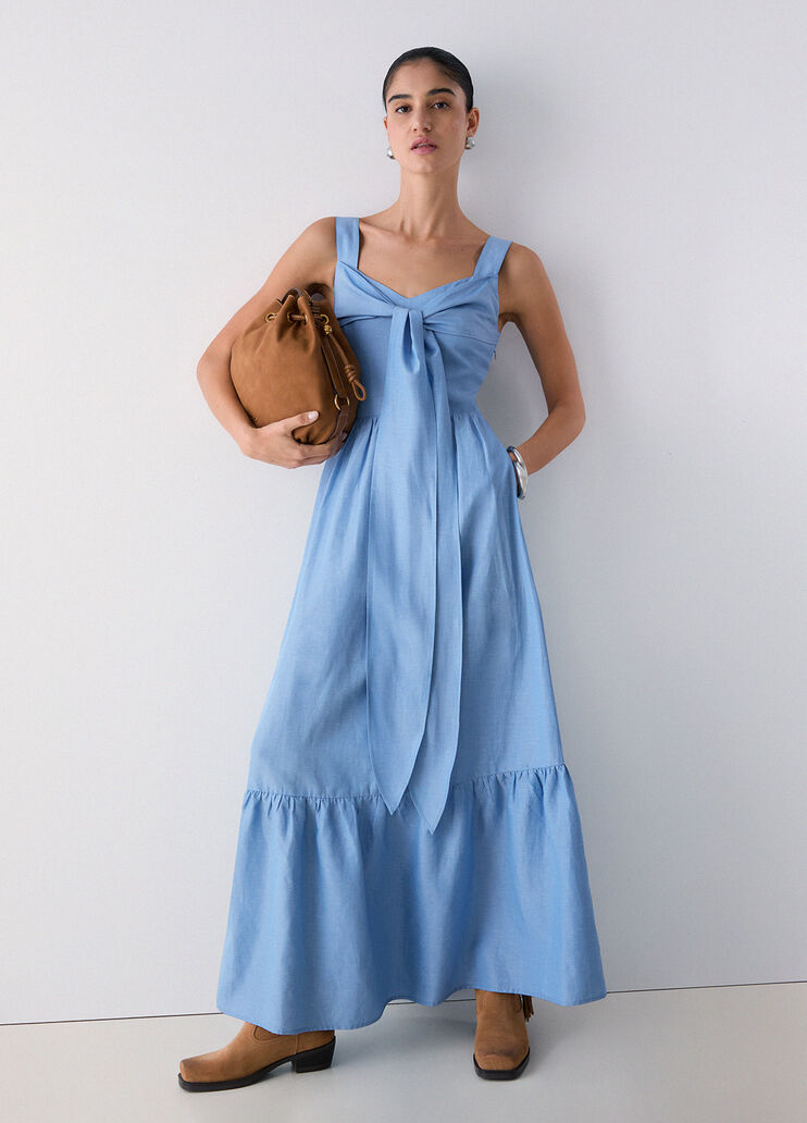 Langes Kleid aus Leinengemisch Hellblau Liu Jo - medium