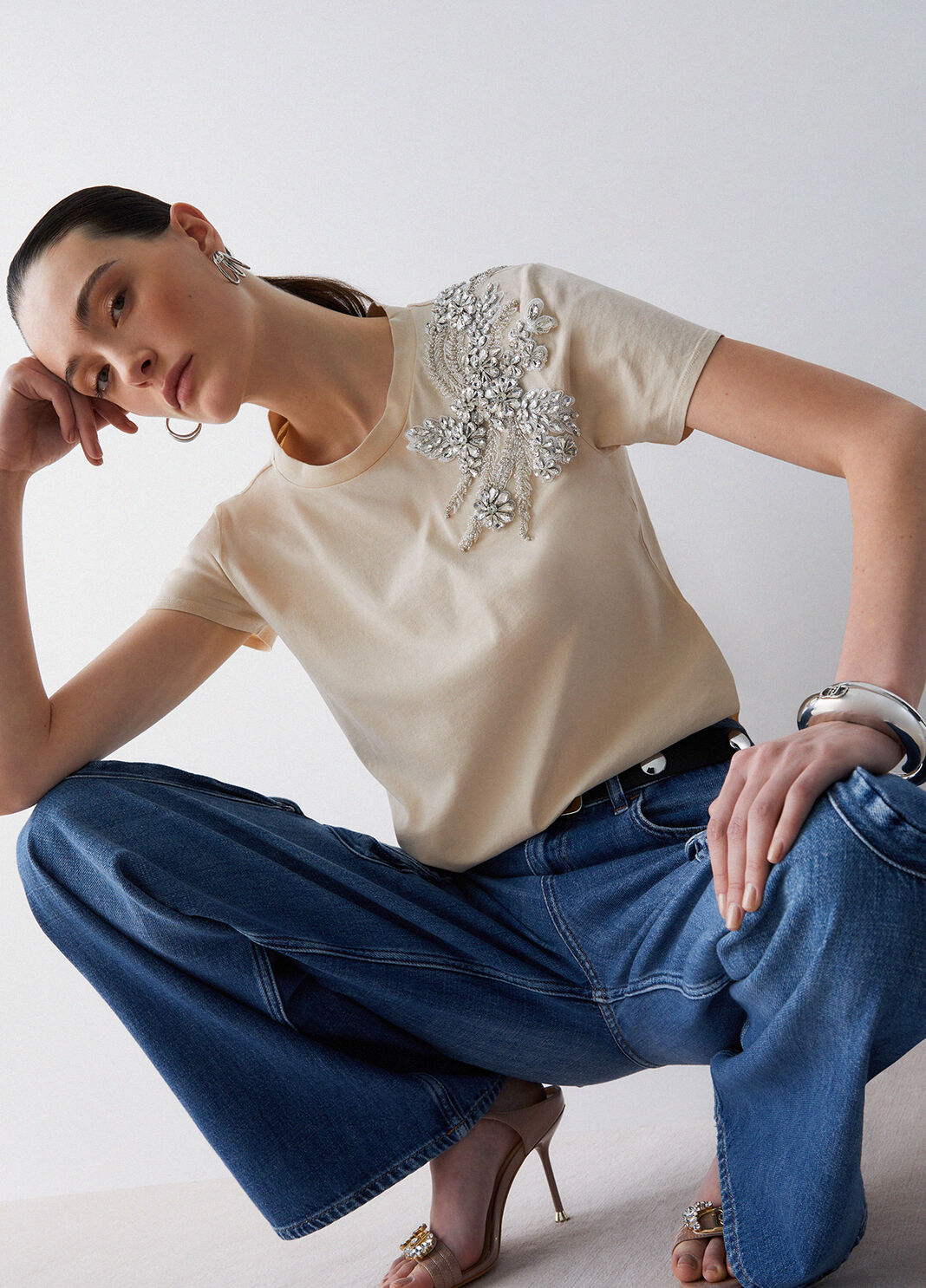 T-Shirt mit Schmuckstickerei Beige Liu Jo - large image number 3