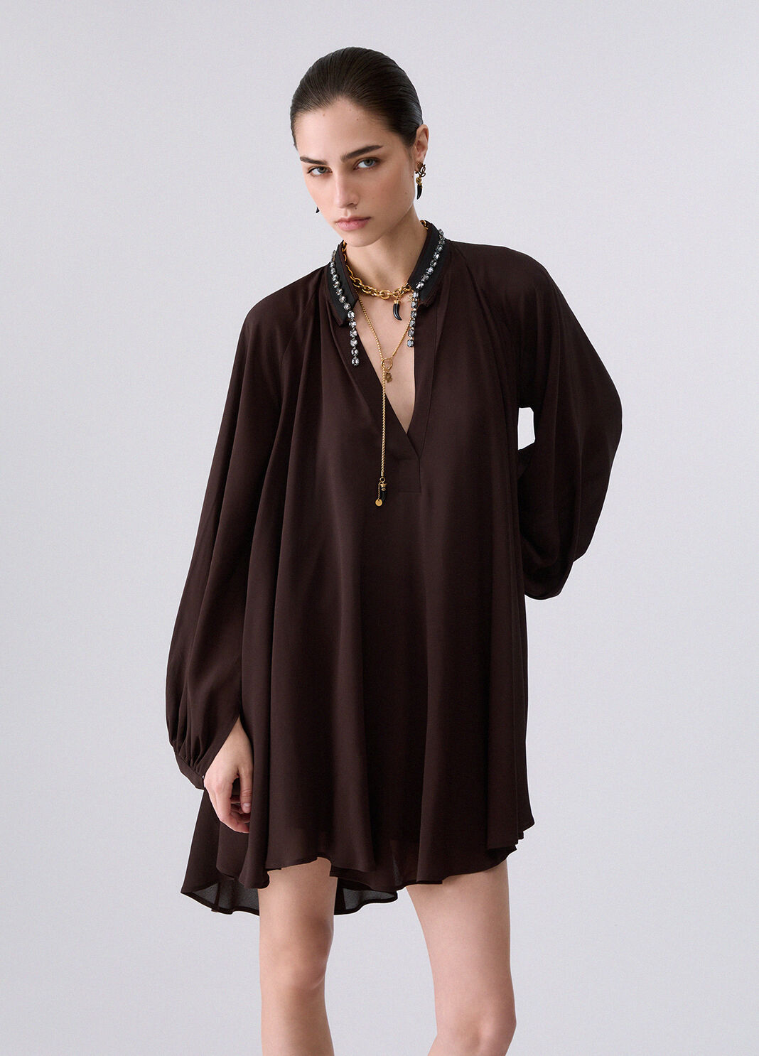 Short dress in georgette mocha Liu Jo - large image number 0