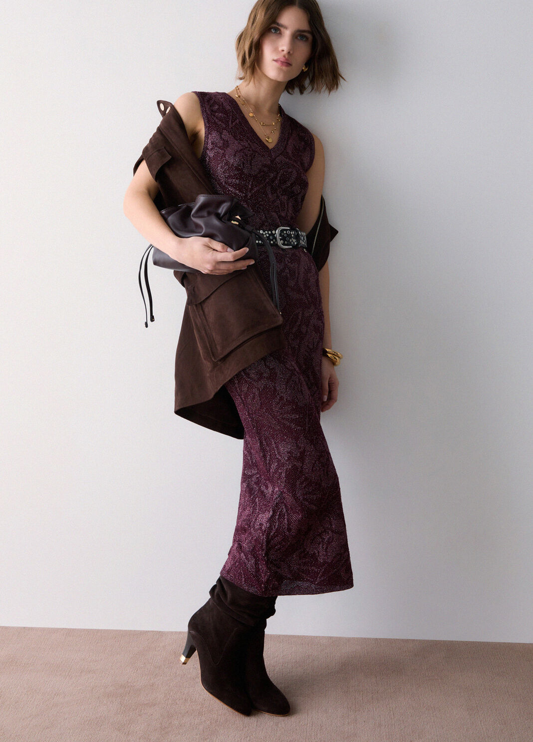Lam&eacute; Lace Knit Top aubergine Liu Jo - large image number 2