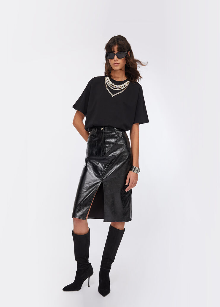 Футболка с жемчужинами и стразами черный Liu Jo - large image number 5