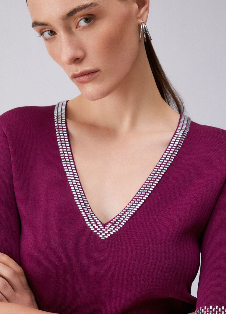 Knit t-shirt with gemstones purple Liu Jo - medium
