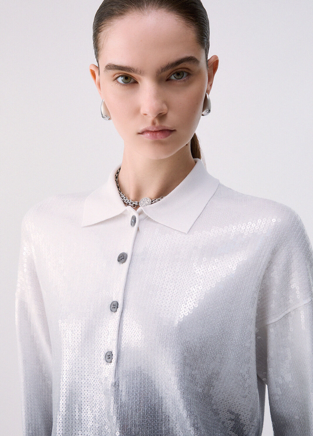 Polo shirt d&eacute;grad&eacute; with sequins grey Liu Jo - large image number 4