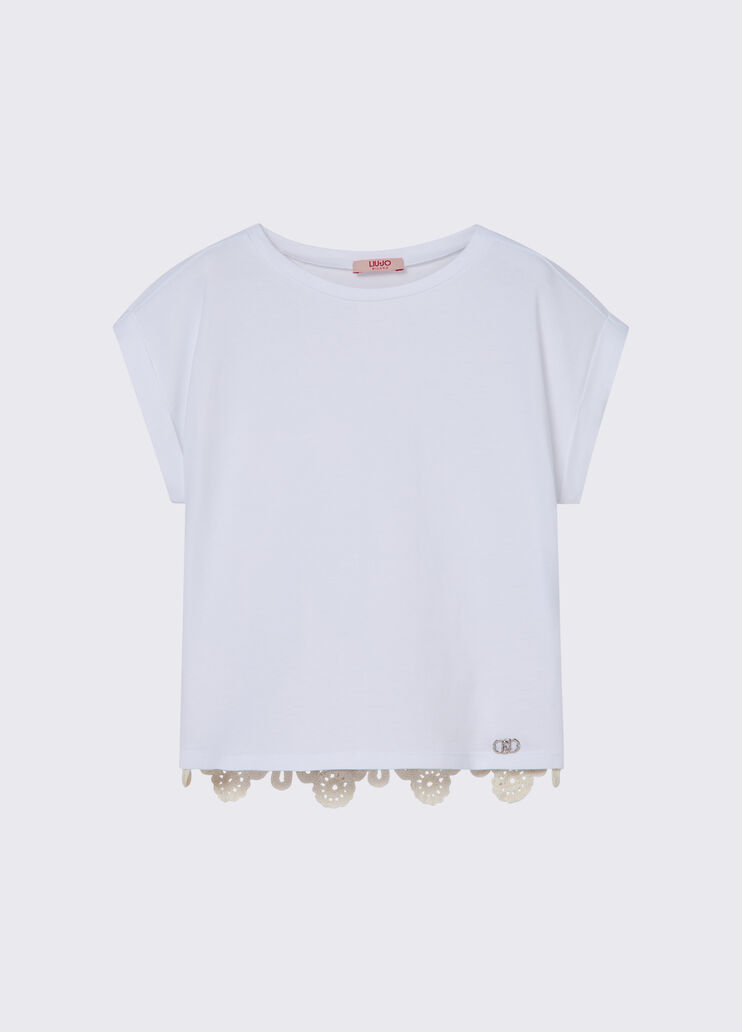 T-shirt with macram&eacute; embroidery white Liu Jo - medium