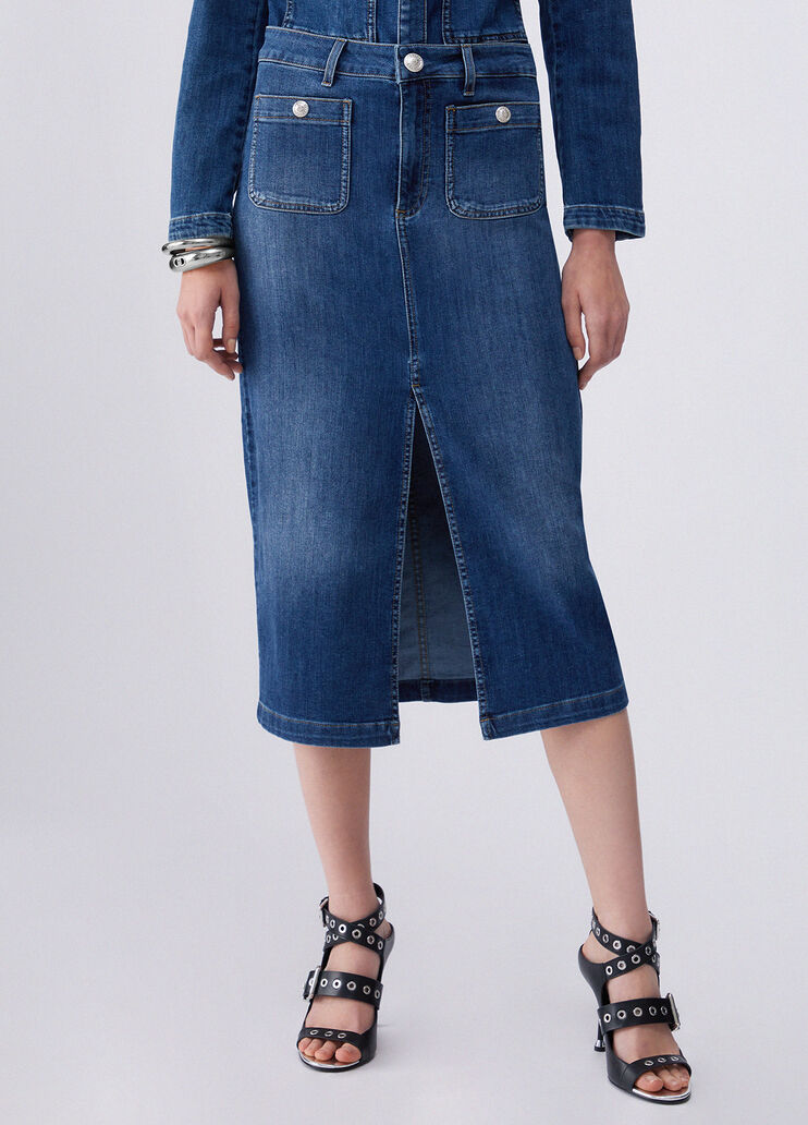 Denim midi skirt dark blue denim Liu Jo - large image number 0