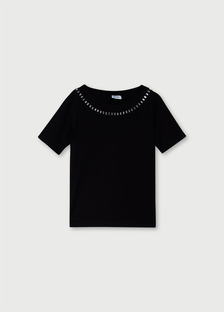 T-shirt avec détails métalliques Noir Liu Jo - large image number 4 T-shirt avec détails métalliques Noir Liu Jo - large image number 4