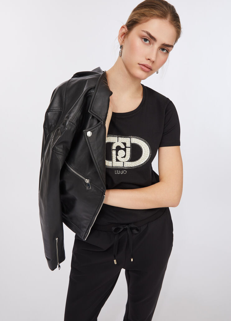 Cotton T-shirt black/monogram Liu Jo - medium