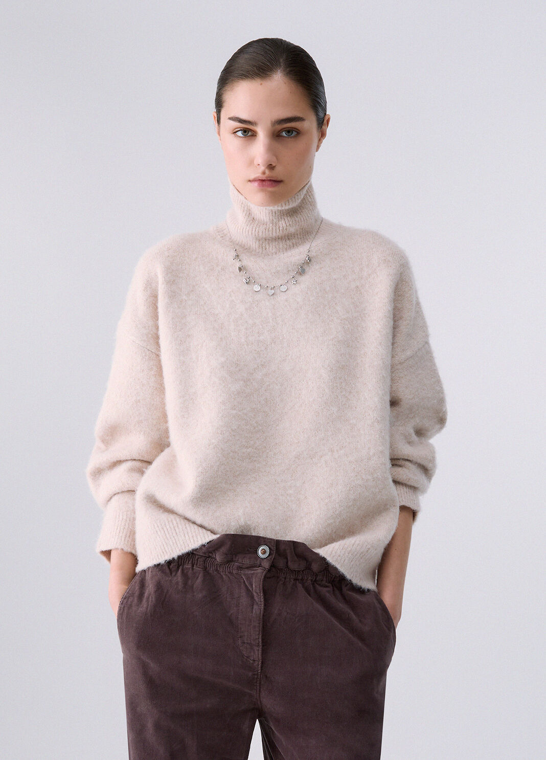 Jersey de cuello alto en lana cepillada beige Liu Jo - large image number 0
