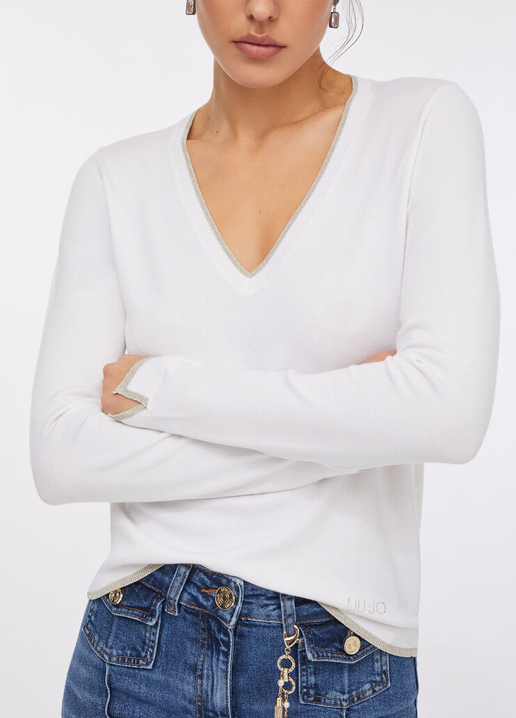 V-neck jumper white wool Liu Jo - large image number 4