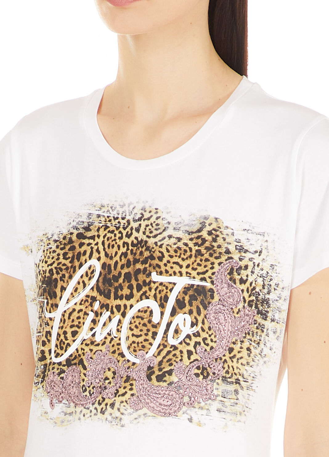 T-shirt con stampa e applicazioni Bianco/animalier Liu Jo - large image number 2