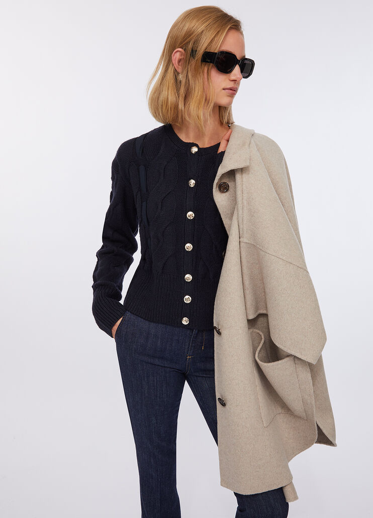 Cardigan en laine avec motif de torsades bleu marine Liu Jo - medium Cardigan en laine avec motif de torsades bleu marine Liu Jo - medium