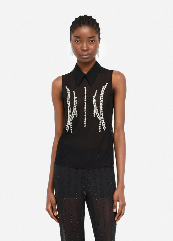 Tulle top with gemstones black Liu Jo - large image number 0
