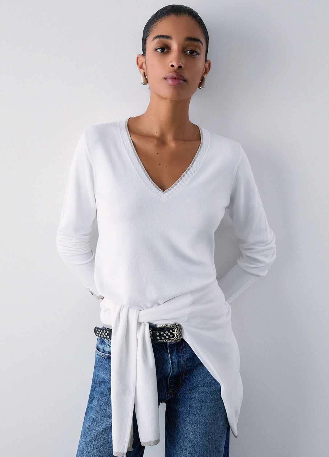 V-neck jumper white wool Liu Jo - large image number 3