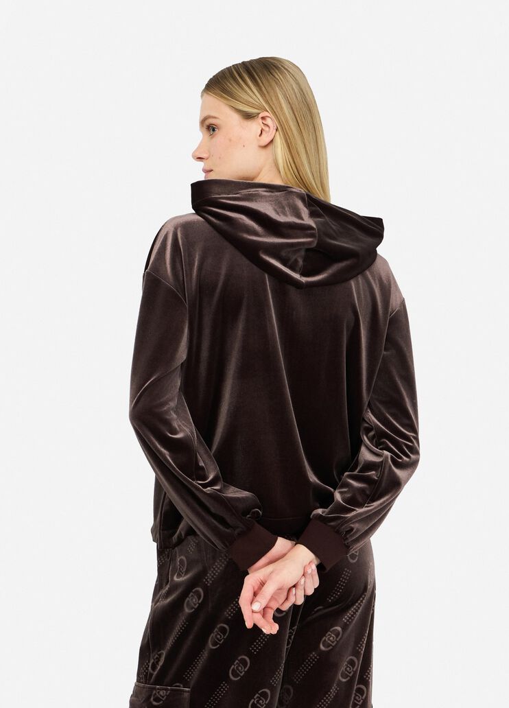 Sweat-shirt en chenille avec capuche chocolat Liu Jo - large image number 1