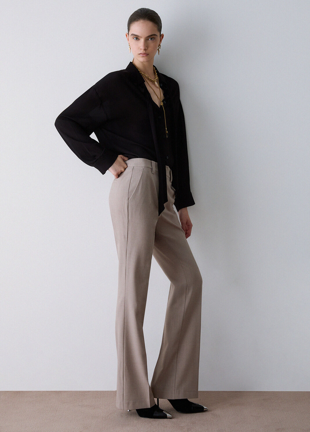 Fit & Flare Hose aus M&eacute;lange-Stoff beige Liu Jo - large image number 3