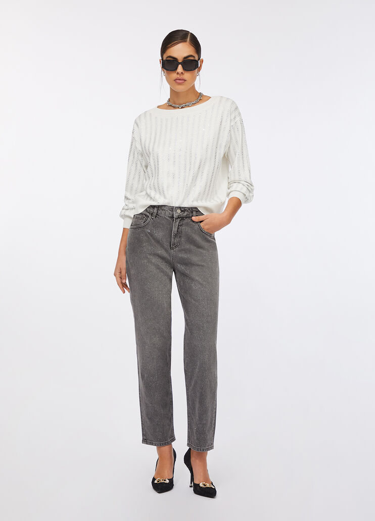 High-waisted straight-leg jeans grey pinstripe Liu Jo - medium