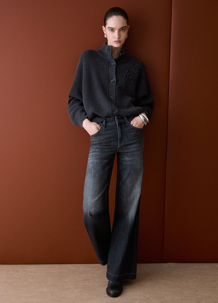Wollcardigan mit Stickerei Anthrazit meliert Liu Jo - medium