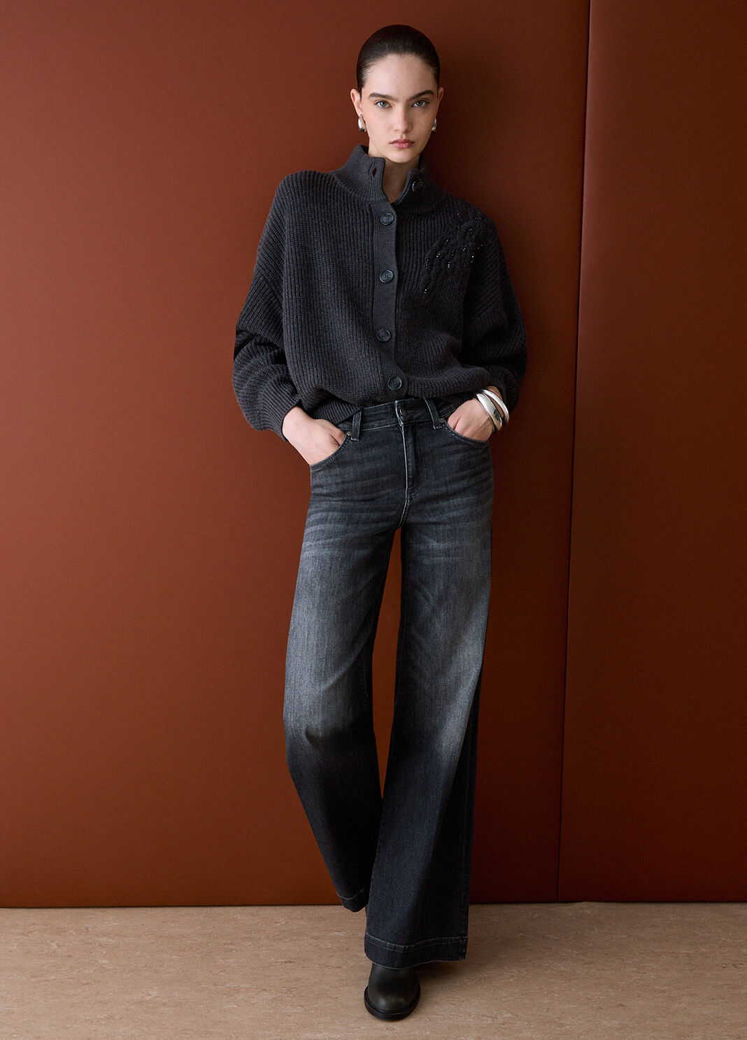 Wollcardigan mit Stickerei Anthrazit meliert Liu Jo - large image number 3