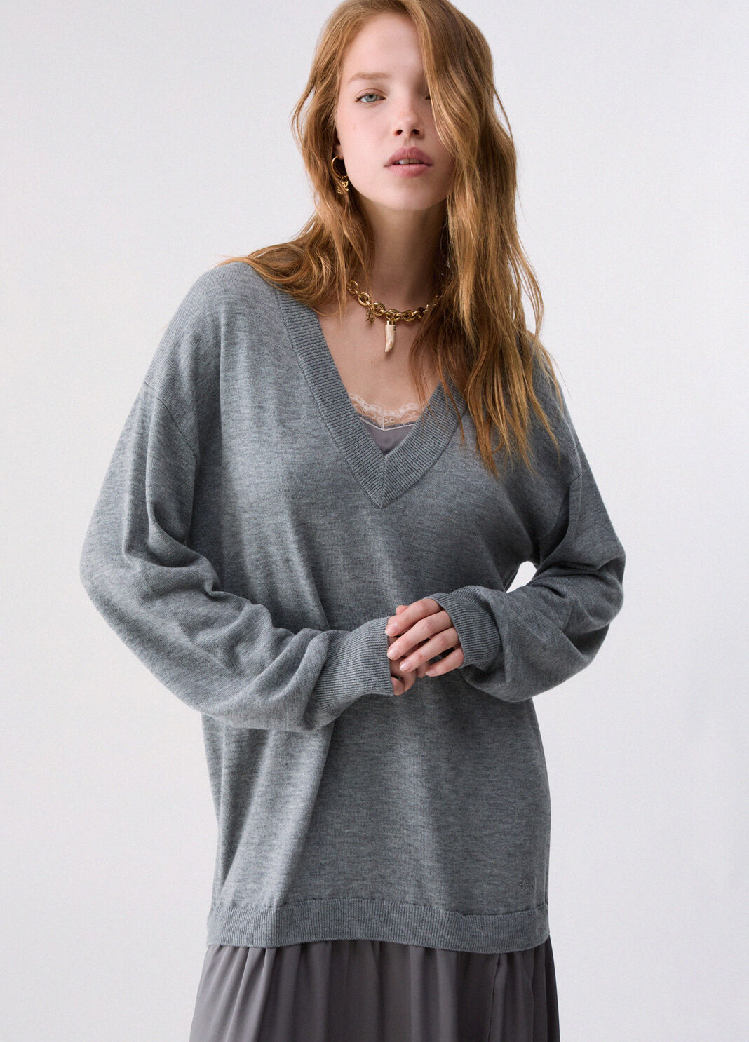 Long wool blend dress grey m&eacute;lange Liu Jo - large image number 4
