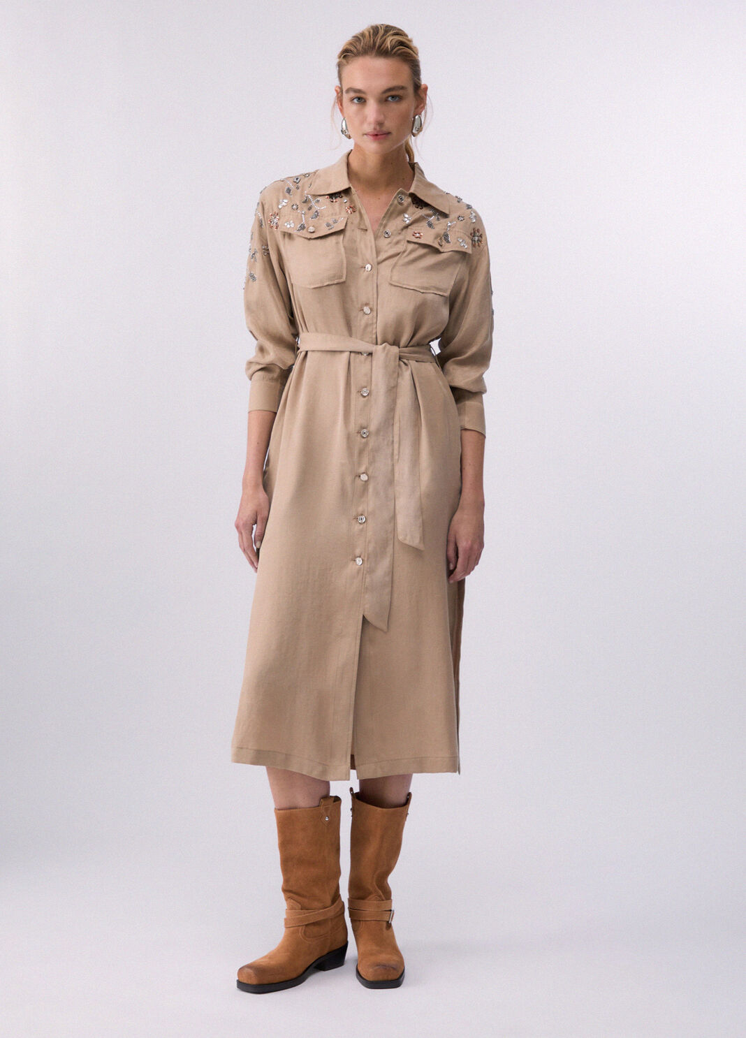 Langes Kleid mit Schmuckstickereien Hellbeige Liu Jo - large image number 0