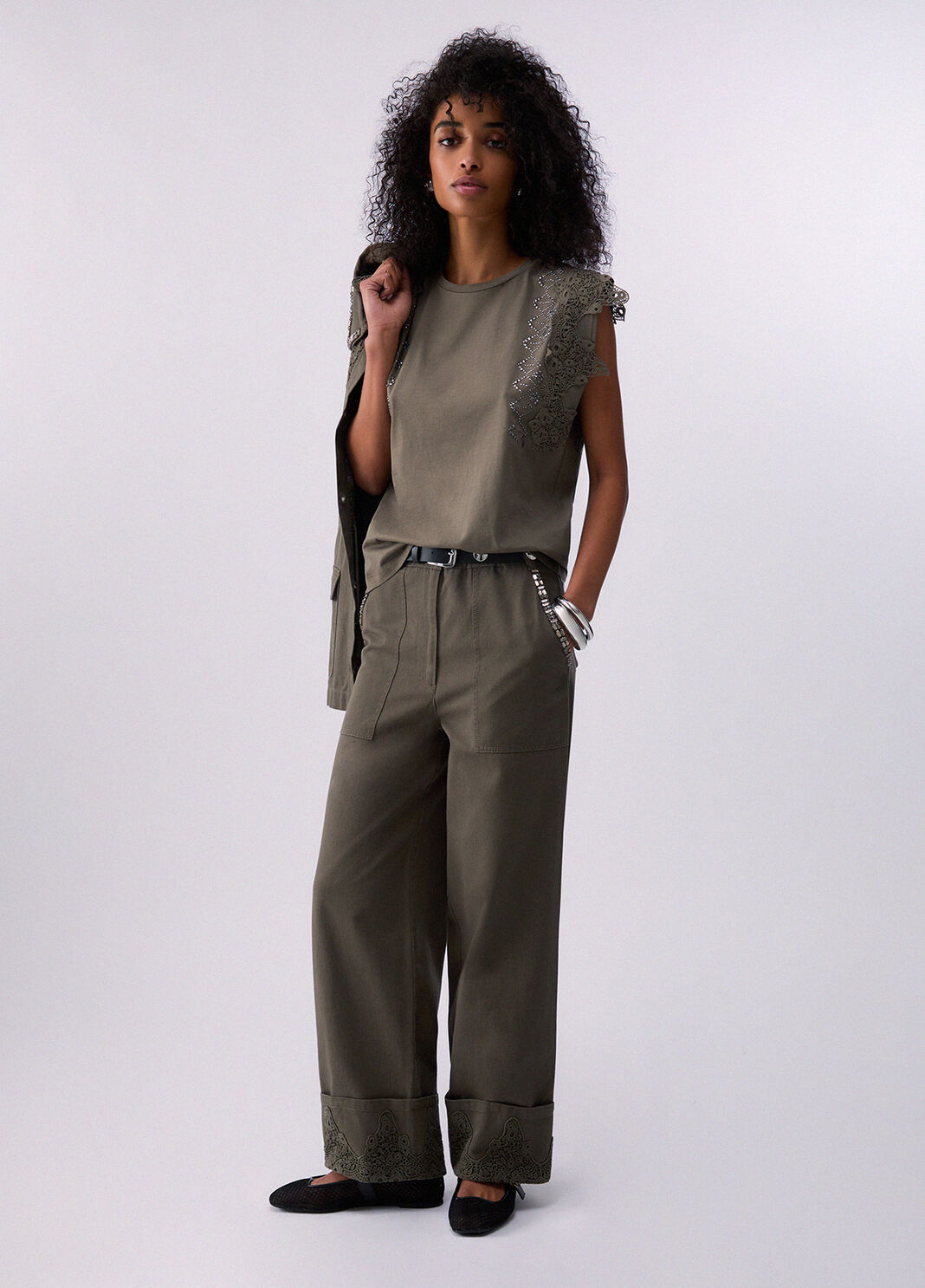 T-shirt with macram&eacute; details olive green Liu Jo - large image number 3