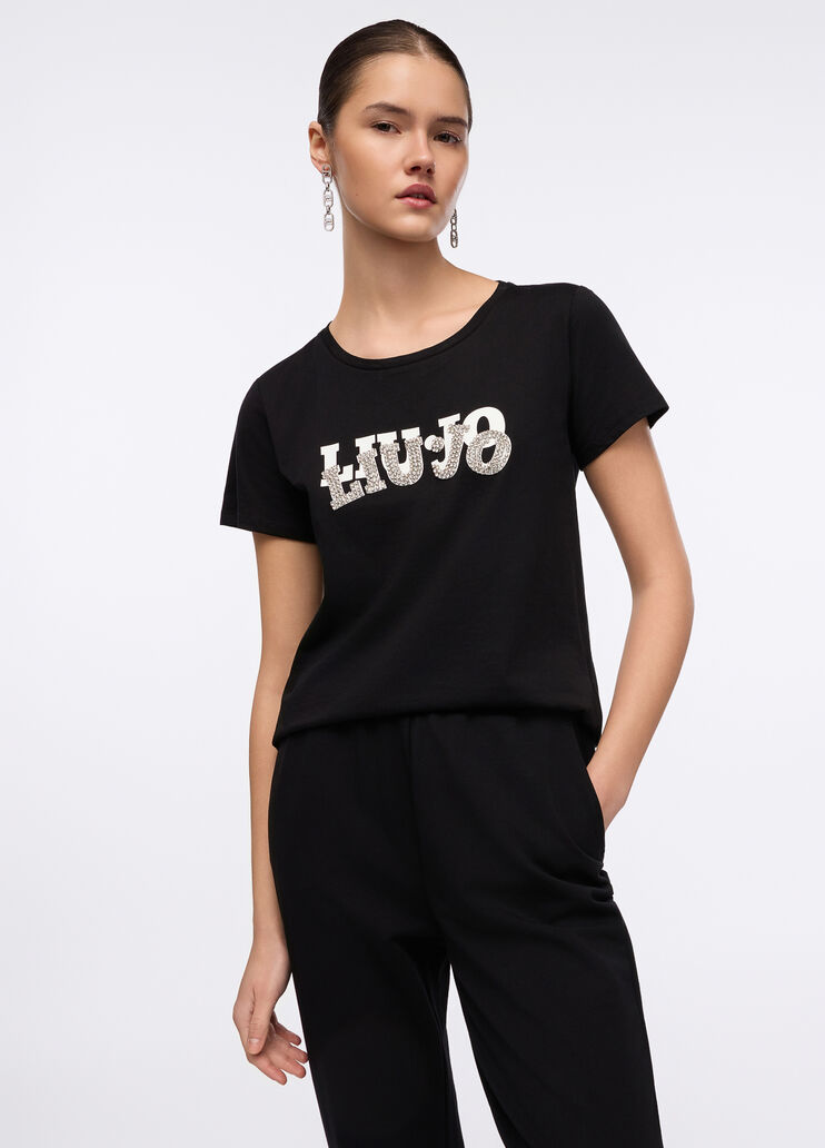 T-shirt in cotone nero/logo Liu Jo - large image number 0