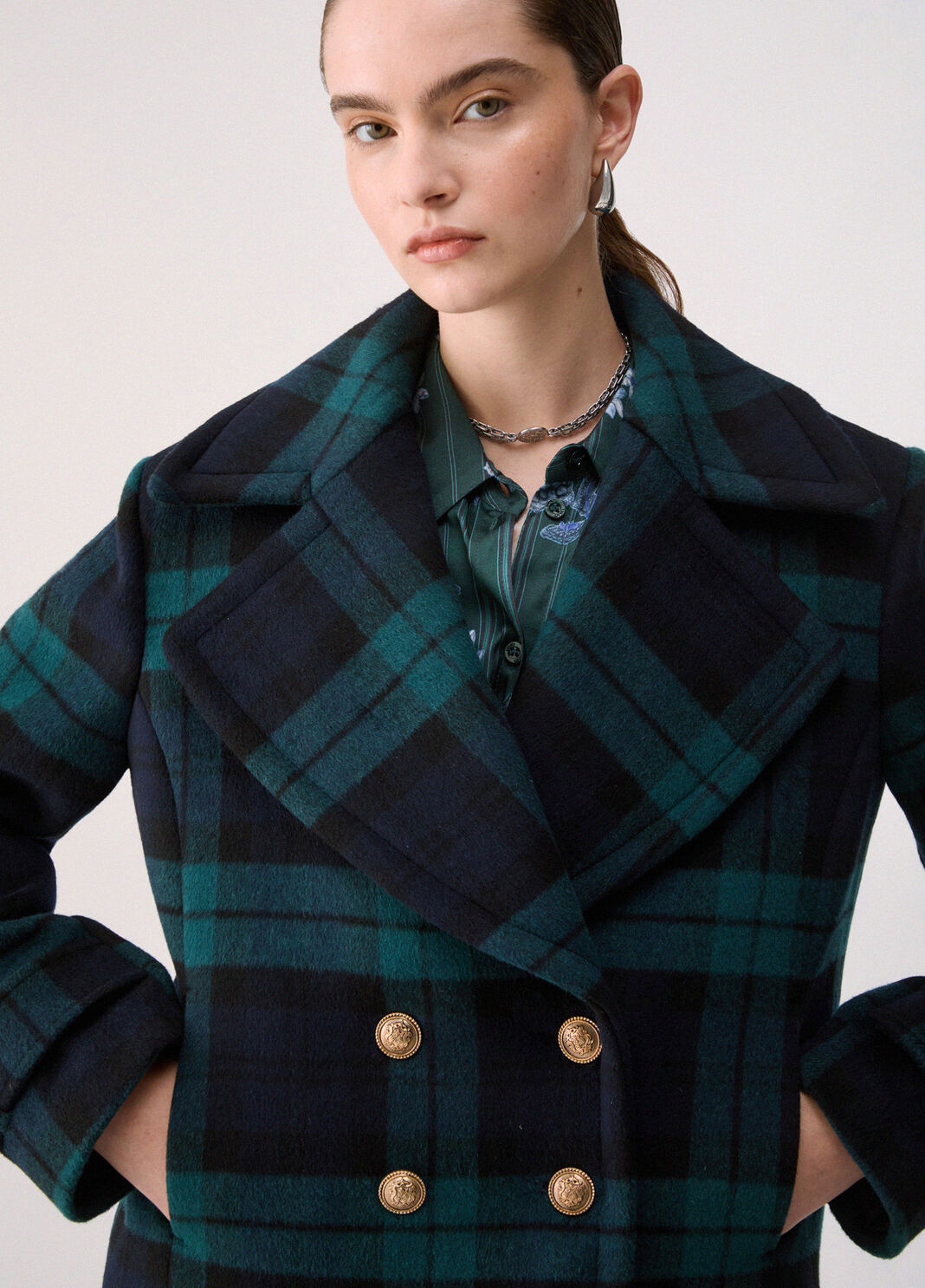 Short Double-Breasted Tartan Coat blue tartan Liu Jo - large image number 4