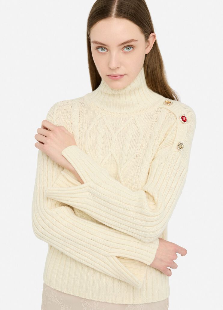 Wool polo-neck with bejewelled buttons light beige Liu Jo - medium Wool polo-neck with bejewelled buttons light beige Liu Jo - medium
