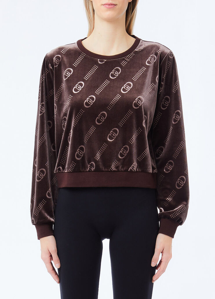 Chenille sweatshirt with logo chocolate Liu Jo - medium