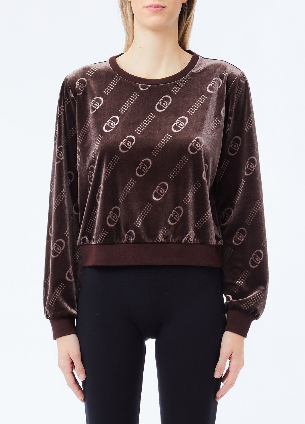 Chenille sweatshirt with logo chocolate Liu Jo - large image number 0