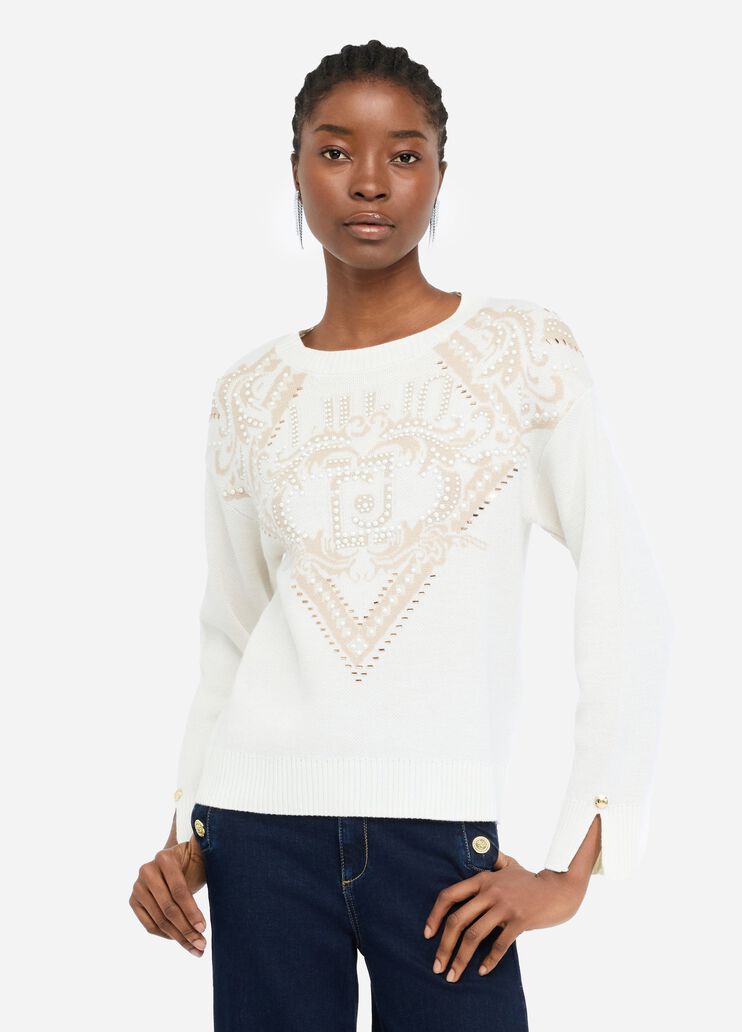Jersey de lana jacquard blanco Liu Jo - medium
