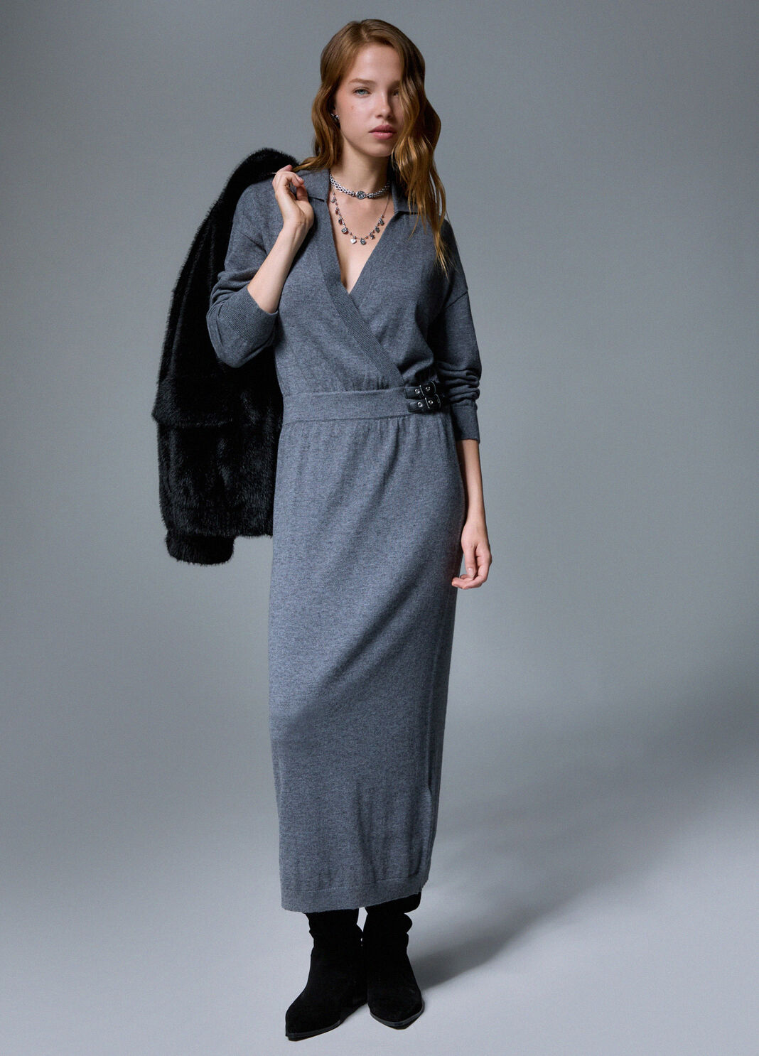 Knit Dress with Buckles grey m&eacute;lange Liu Jo - large image number 2