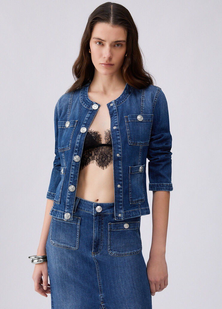 Denim jacket with logo buttons dark blue denim Liu Jo - large image number 0