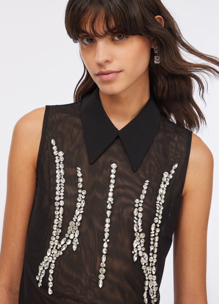 Tulle top with gemstones black Liu Jo - medium