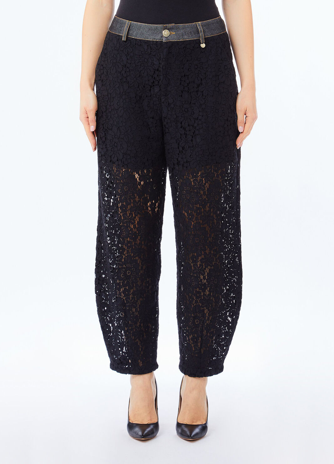 Lace trousers black denim Liu Jo - large image number 0