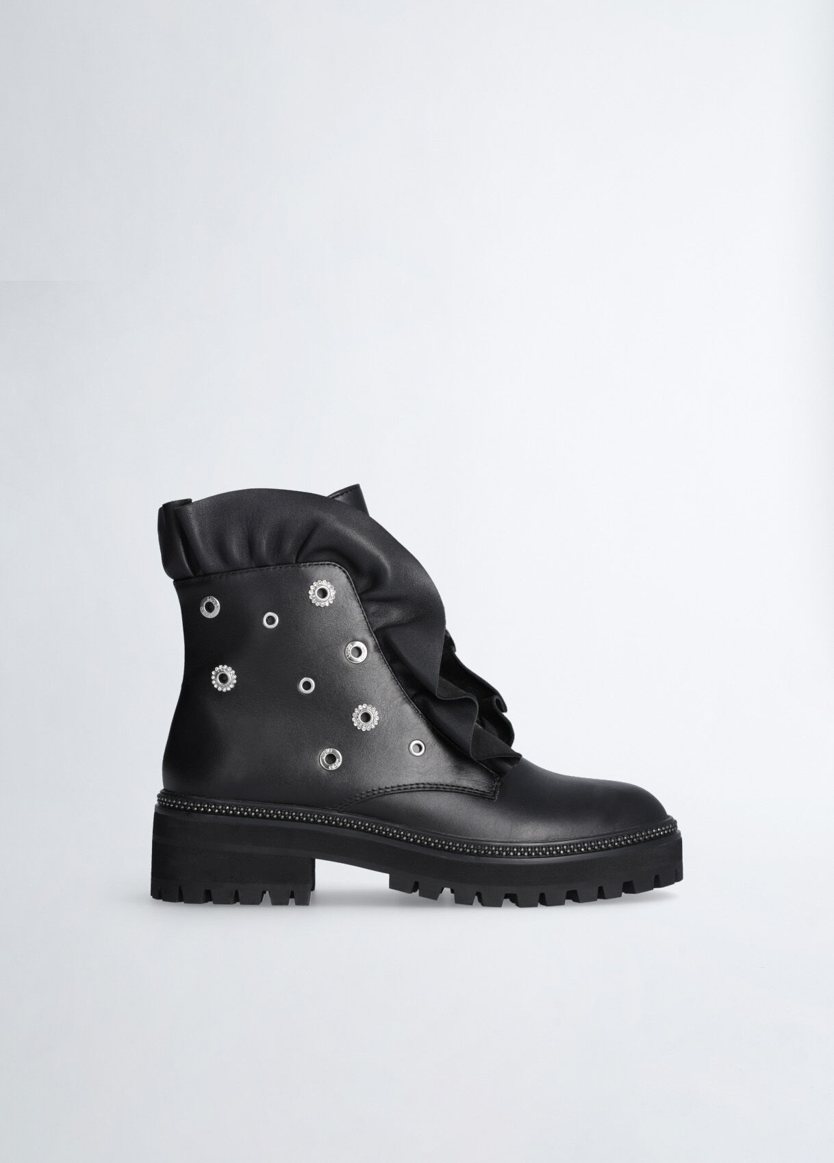 Leather combat boots with maxi ruching