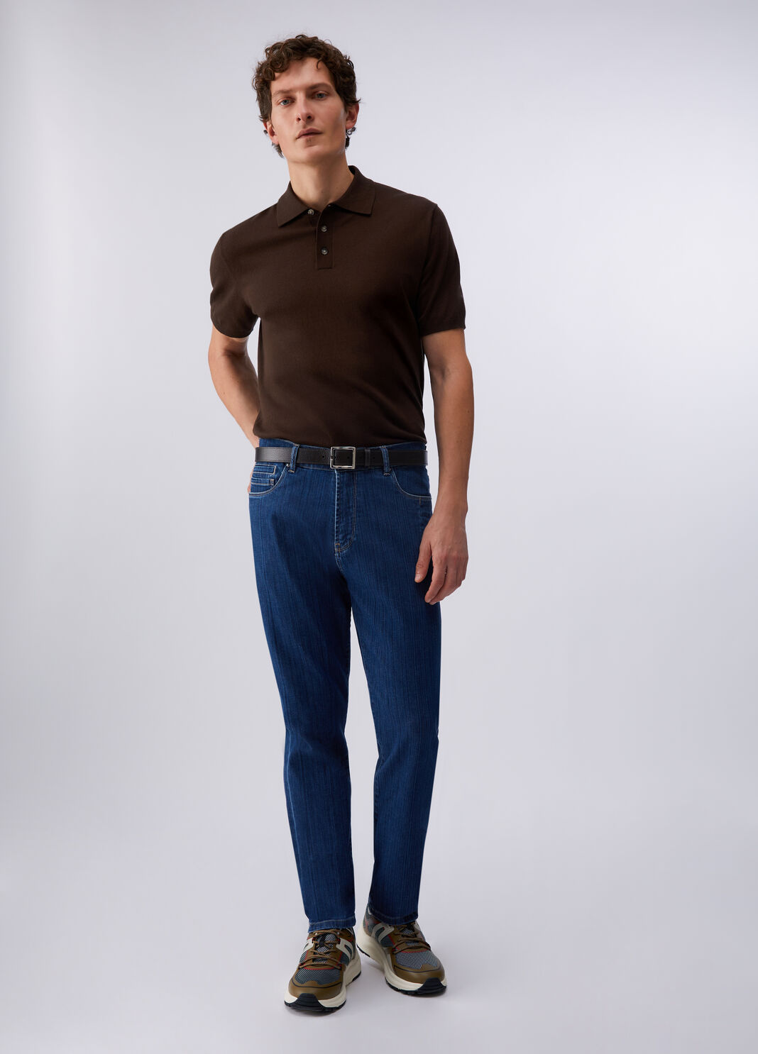 Polo en maille de soie m&eacute;lang&eacute;e chocolat Liu Jo - large image number 5