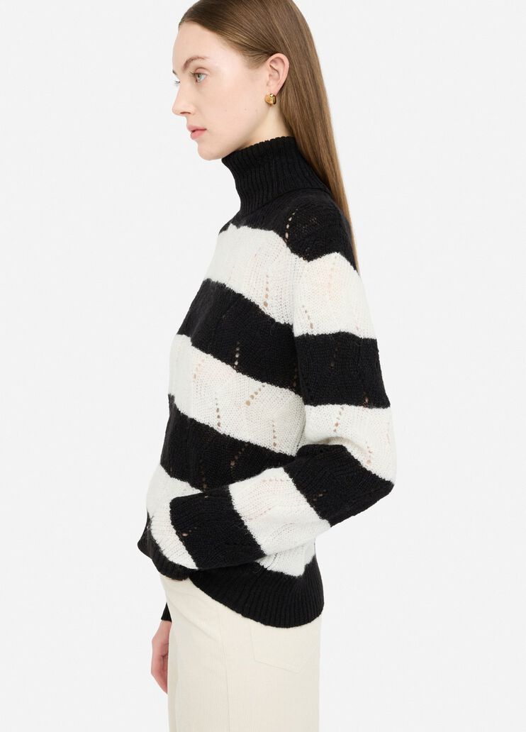 Gestreifter Rollkragenpullover aus Wolle und Alpaka Schwarz Liu Jo - large image number 3 Gestreifter Rollkragenpullover aus Wolle und Alpaka Schwarz Liu Jo - large image number 3