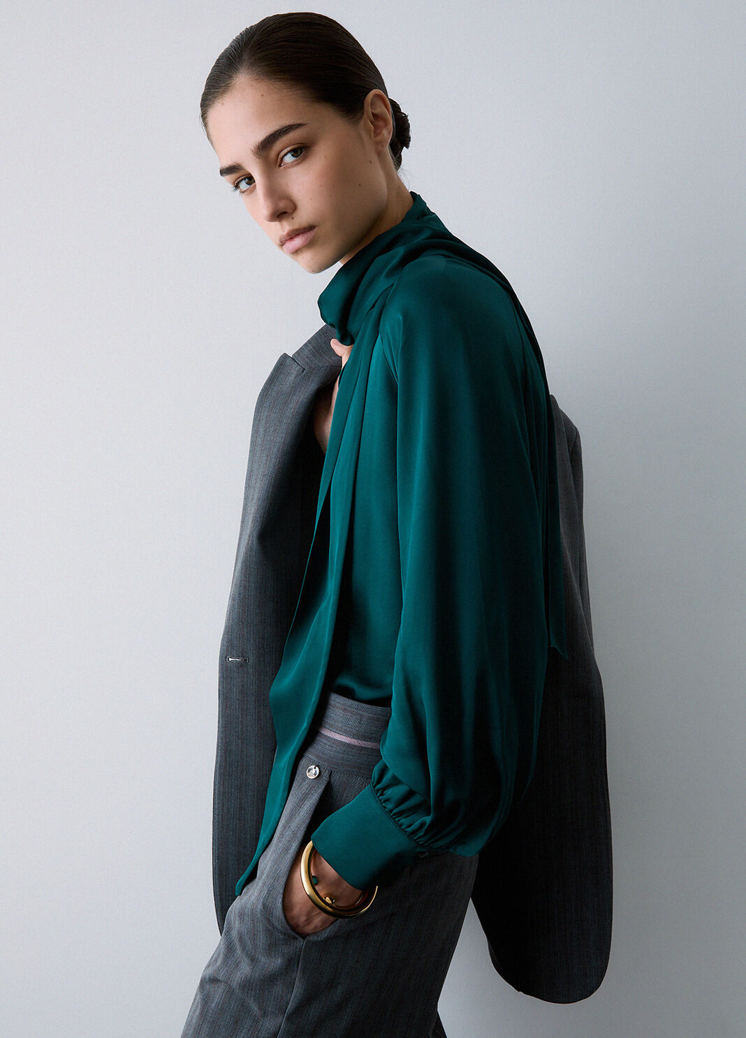 Satin Blouse with Bow dark green Liu Jo - large image number 3