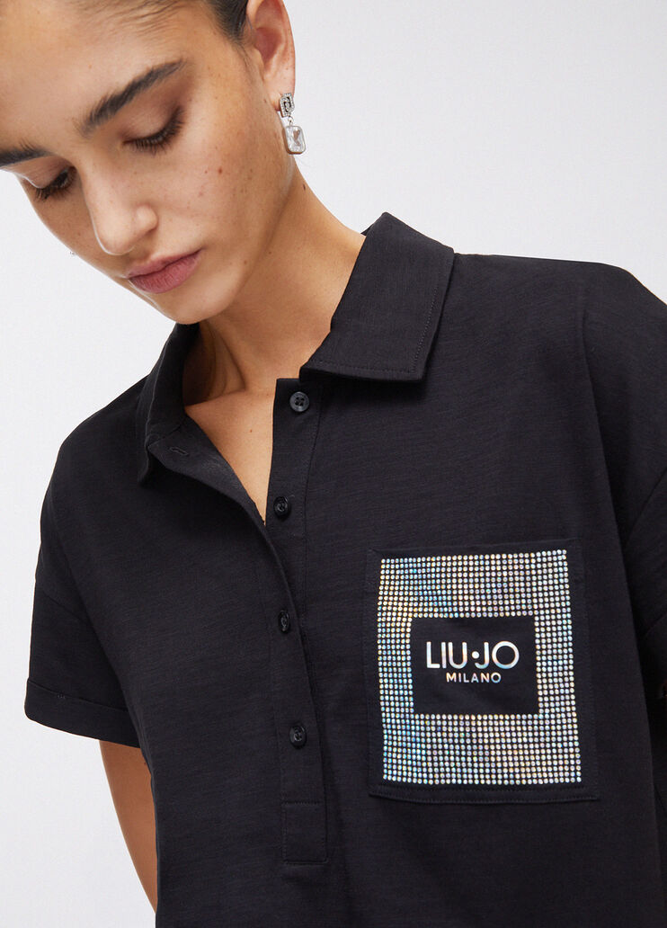 Polo avec strass noir Liu Jo - large image number 4