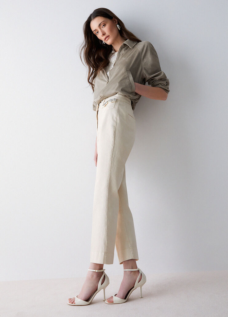 Cropped trousers with bejewelled embellishment white Liu Jo - medium